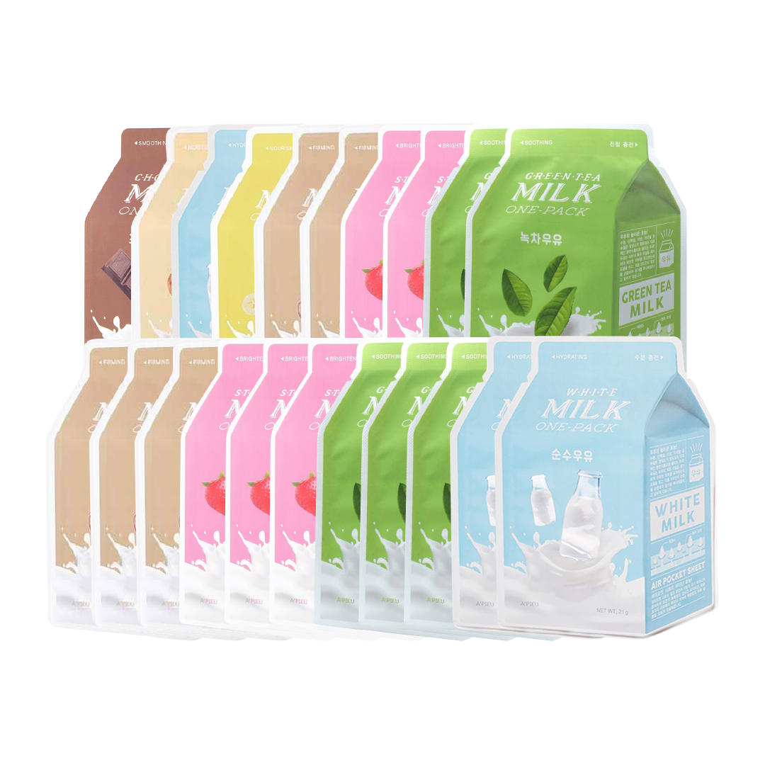 Combo Mix 21 Mặt Nạ Sữa Bò Dưỡng Da Mềm Mịn A’pieu Milk One Pack