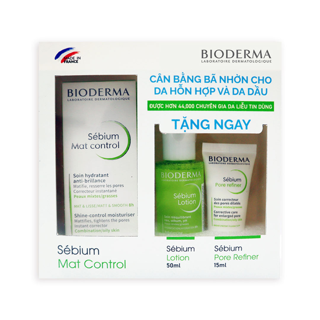 Bộ Kem Dưỡng Ẩm Kiềm Dầu Cho Da Hỗn Hợp Và Da Dầu Bioderma Combbo Sebium Mat Control 30Ml (3Pcs)
