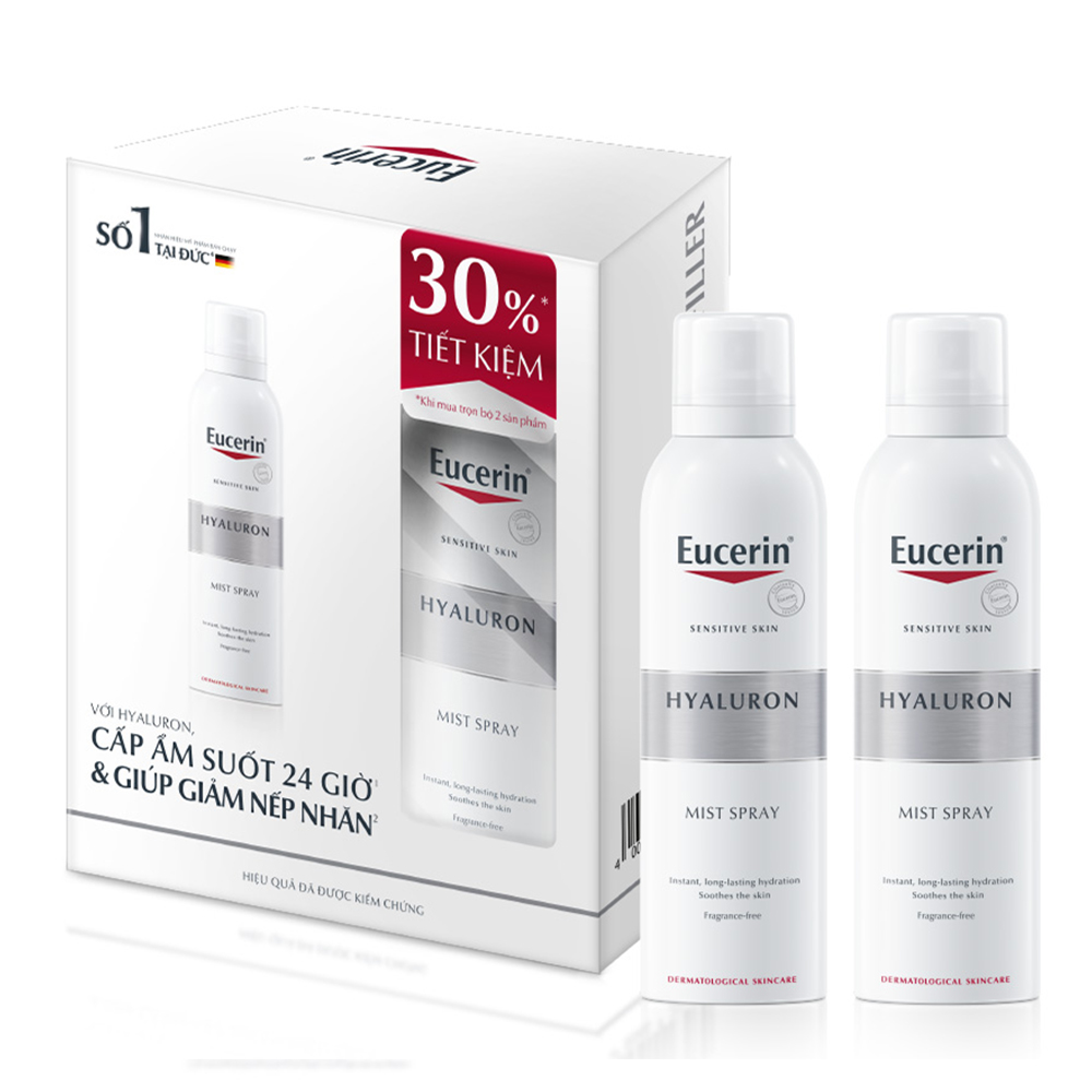 Combo 2 Chai Xịt Khoáng Dưỡng Ẩm Cho Da Nhạy Cảm Eucerin Sensitive Skin Hyaluron Mist Spray 150Ml