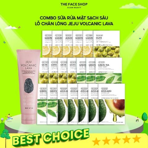 T05_Combo Sữa Rửa Mặt Sạch Sâu Lỗ Chân Lông Jeju Volcanic Lava 140Ml & 20 Mặt Nạ Dưỡng Ẩm Da Hàng Ngày Dành Cho Mọi Loại Da Real Nature
