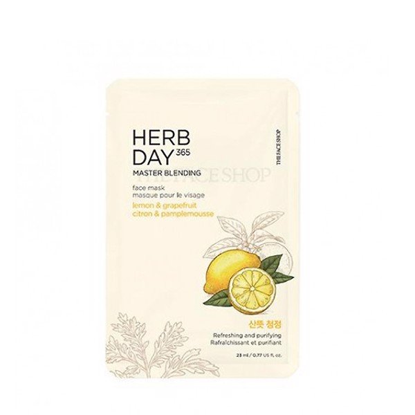 Mặt Nạ Cung Cấp Năng Lượng Cho Da Thefaceshop Herb Day 365 Master Blending Lemon & Grapefruit Mask 23Ml