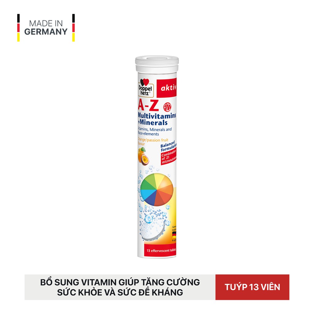 Viên Sủi Bổ Sung Vitamin Và Khoáng Chất Doppelherz A - Z Fizz Multivitamins And Minerals (Hộp 13 Viên)
