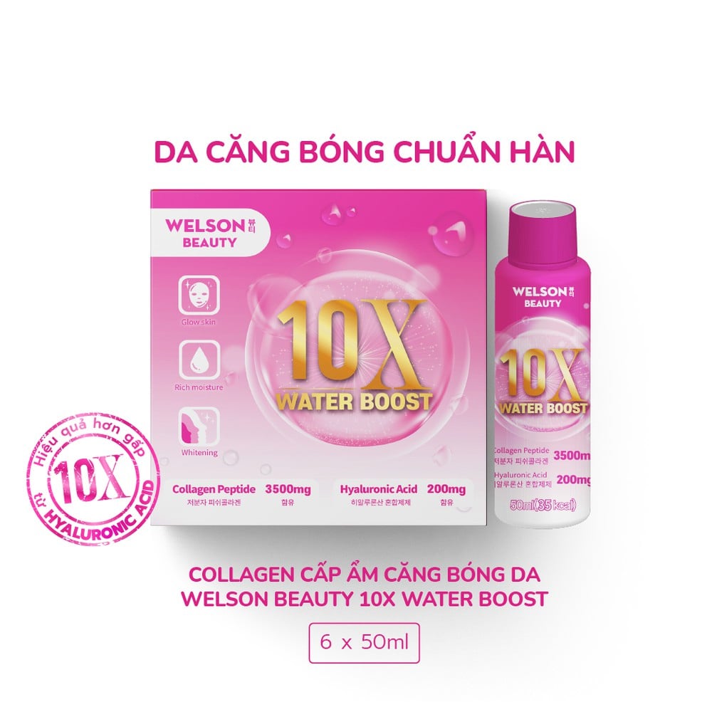 Nước Uống Collagen Cấp Ẩm Welson Beauty 10X Water Boost Collagen Drink (Hộp 6 Chai X 50Ml)