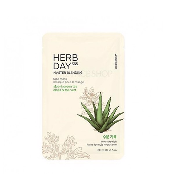 Mặt Nạ Làm Dịu Da Thefaceshop Herb Day 365 Master Blending Aloe & Green Tea Mask 23Ml