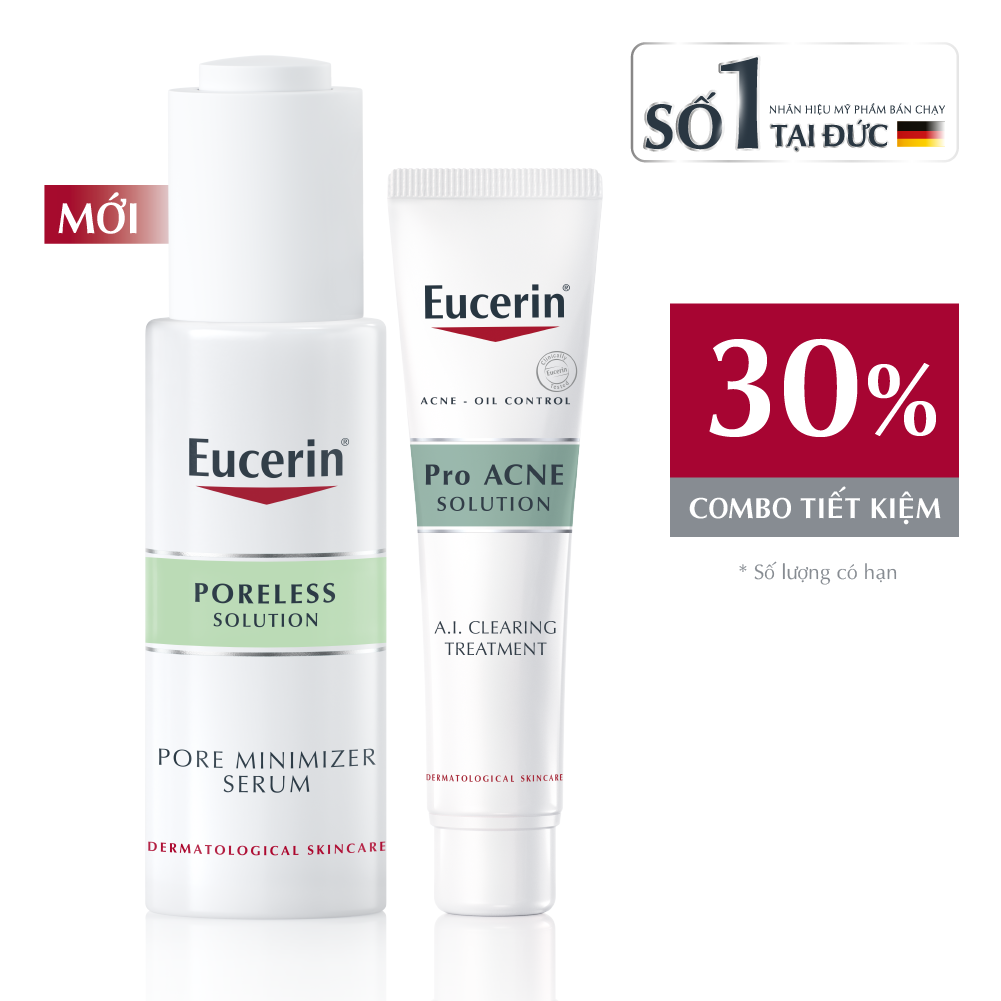 Combo Tinh Chất Giảm Mụn Eucerin Poreless Solution Serum 30Ml & Acne - Oil Control Clearing Treatment 40Ml
