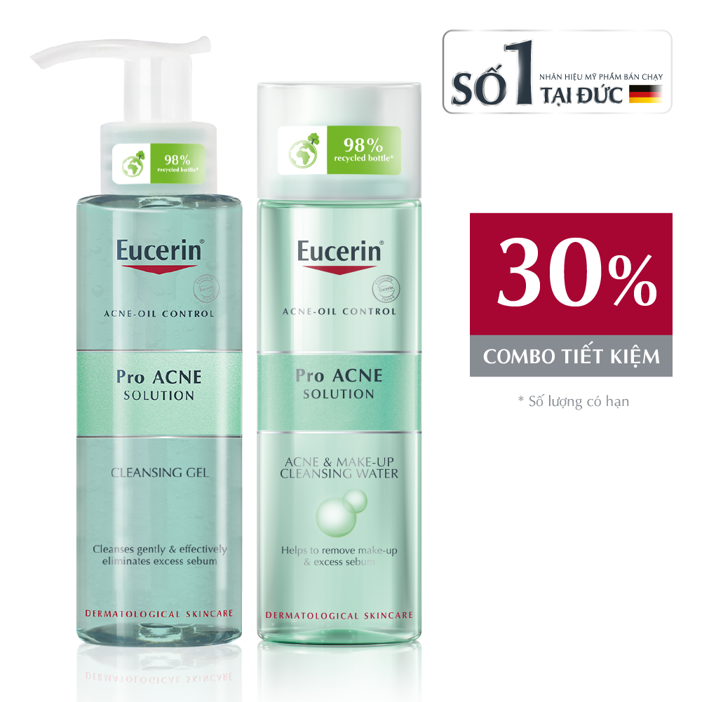 Combo Làm Sạch Sâu Cho Da Mụn Eucerin (Gel Rửa Mặt Proacne Cleansing Gel 200Ml & Nước Tẩy Trang Proacne Cleansing Water 200Ml)