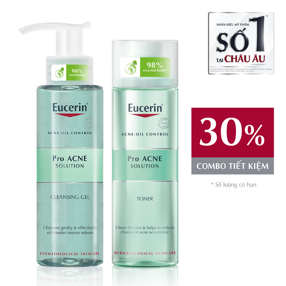 Combo Làm Sạch Sâu Cho Da Mụn Eucerin Proacne Solution (Cleansing Gel 200Ml & Toner 200Ml)