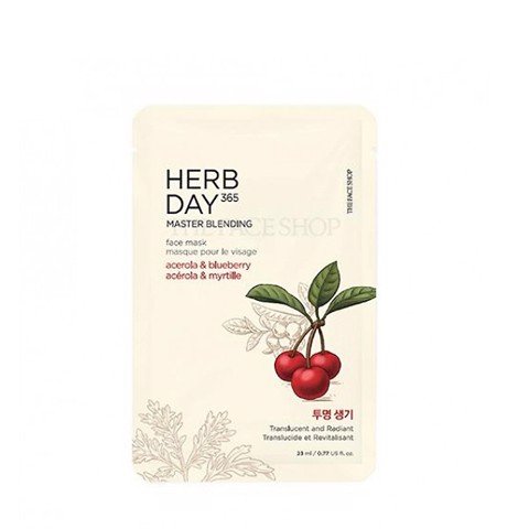 Mặt Nạ Dưỡng Ẩm Làm Sáng Da Thefaceshop Herb Day 365 Master Blending Acerola & Blueberry Mask 23Ml