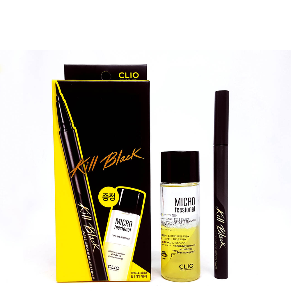 Combo Bộ Sản Phẩm Trang Điểm Mắt Clio Waterproof Brush Liner Kill Black Original Set