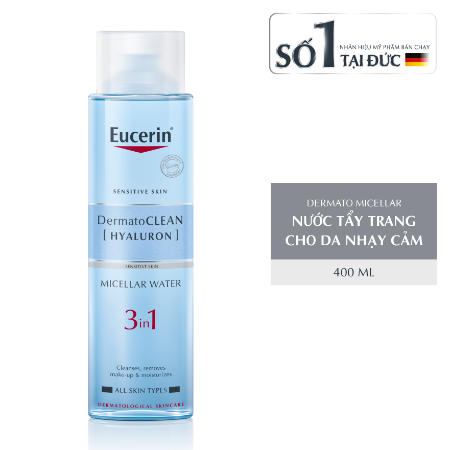 Nước Tẩy Trang Dịu Nhẹ Cho Da Nhạy Cảm Eucerin Dermato Clean Micellar Hyaluron 3In1 400Ml