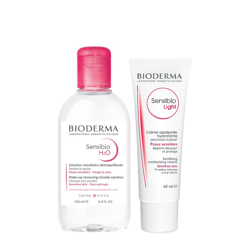 Bộ Đôi Nước Tẩy Trang Làm Sạch Micellar Cho Da Nhạy Cảm Bioderma Sensbio H20 250Ml Và Kem Dưỡng Sensibio Light 40Ml