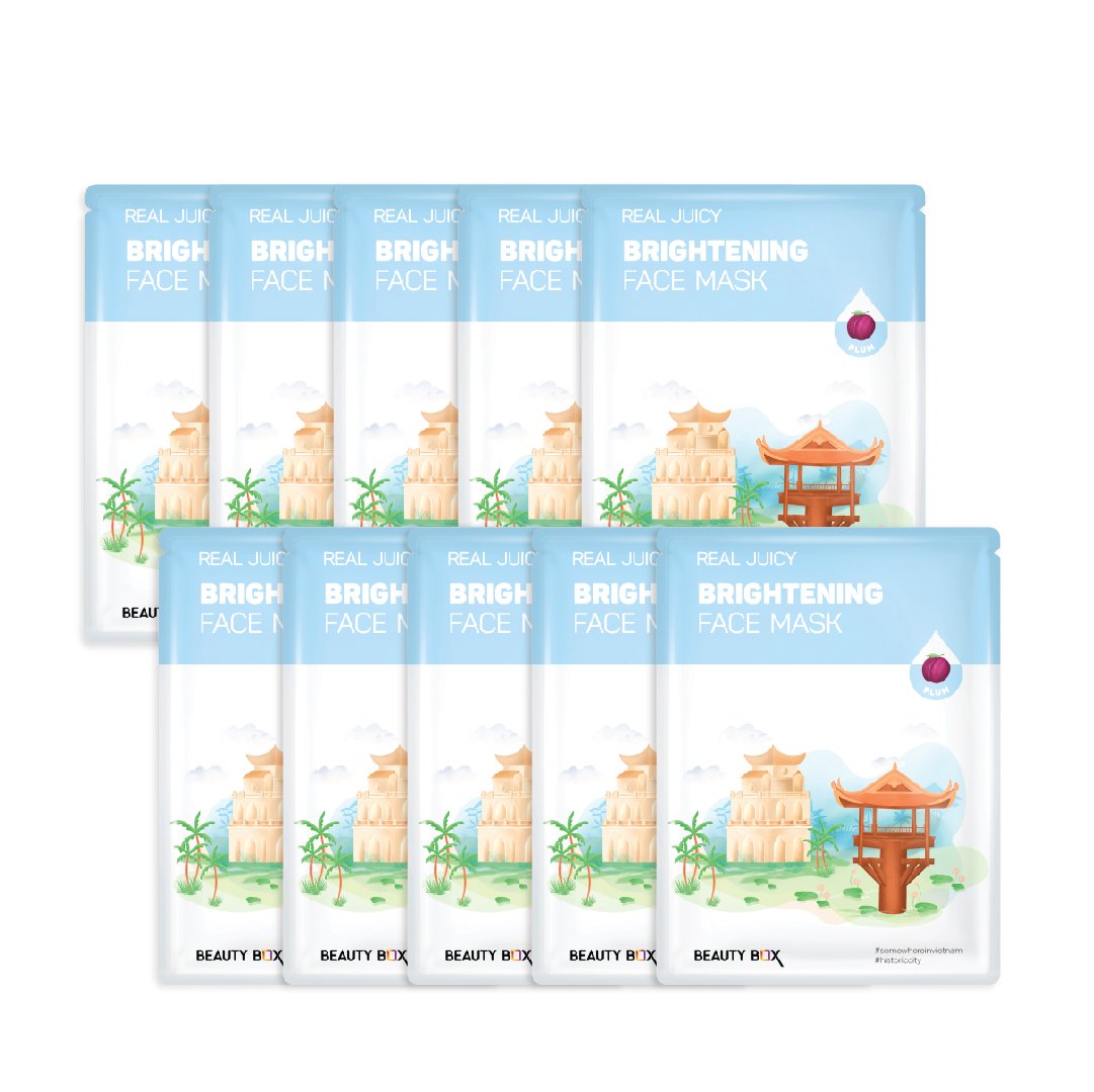 Combo 10 Mặt Nạ Giấy Làm Sáng Da Beauty Box Real Juicy Brightening Face Mask 20G