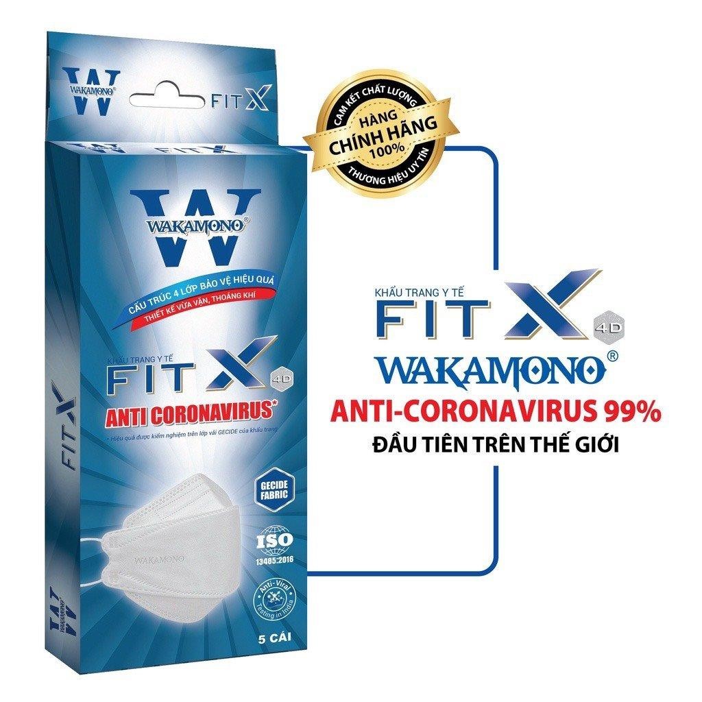 Khẩu Trang Y Tế 4 Lớp Wakamono Fit X 4D Diệt Virus Corona 99% (5 Cái/Hộp)