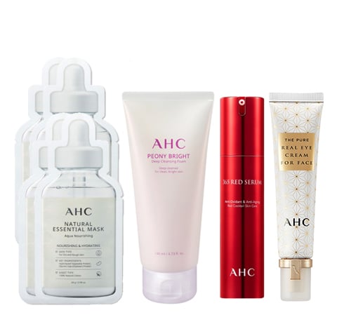 Combo Chống Lão Hóa Dưỡng Sáng Da Vùng Mắt Ahc The Pure Real & Tinh Chất 365 Red (Kem Mắt + Serum+ Sữa Rửa Mặt + Mặt Nạ)