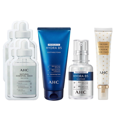 Combo Cấp Ẩm Làm Sáng Da Vùng Mắt - Mặt Ahc The Pure Real Và Premium Ex Hydra B5 Serum (Kem Mắt + Tinh Chất + Sữa Rửa Mặt + Mặt Nạ)