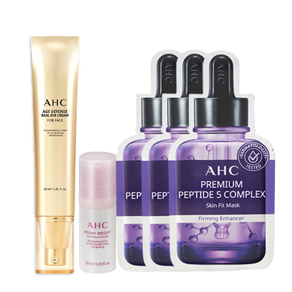 Combo Kem Dưỡng Mắt Ahc Age Defense Real Eye Cream For Face 40Ml (Tặng 1 Tinh Chất Sáng Da Ahc Peony Bright 10Ml & 3 Mặt Nạ Săn Chắc Da Ahc)