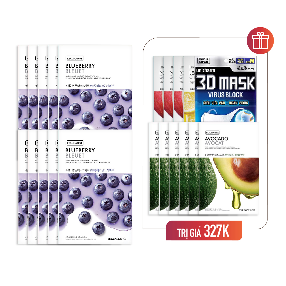 Conbo 10 Mặt Nạ Giấy Làm Săn Chắc Da Thefaceshop Real Nature Blueberry 20G
