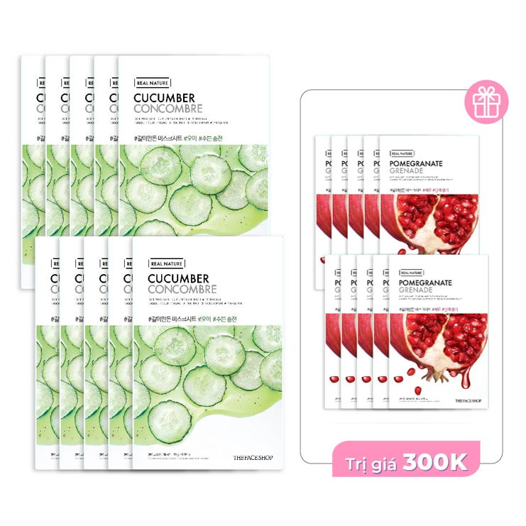 Combo 10 Miếng Mặt Nạ Cung Cấp Nước Cho Da Thefaceshop Real Nature Cucumber 20G (Gz)