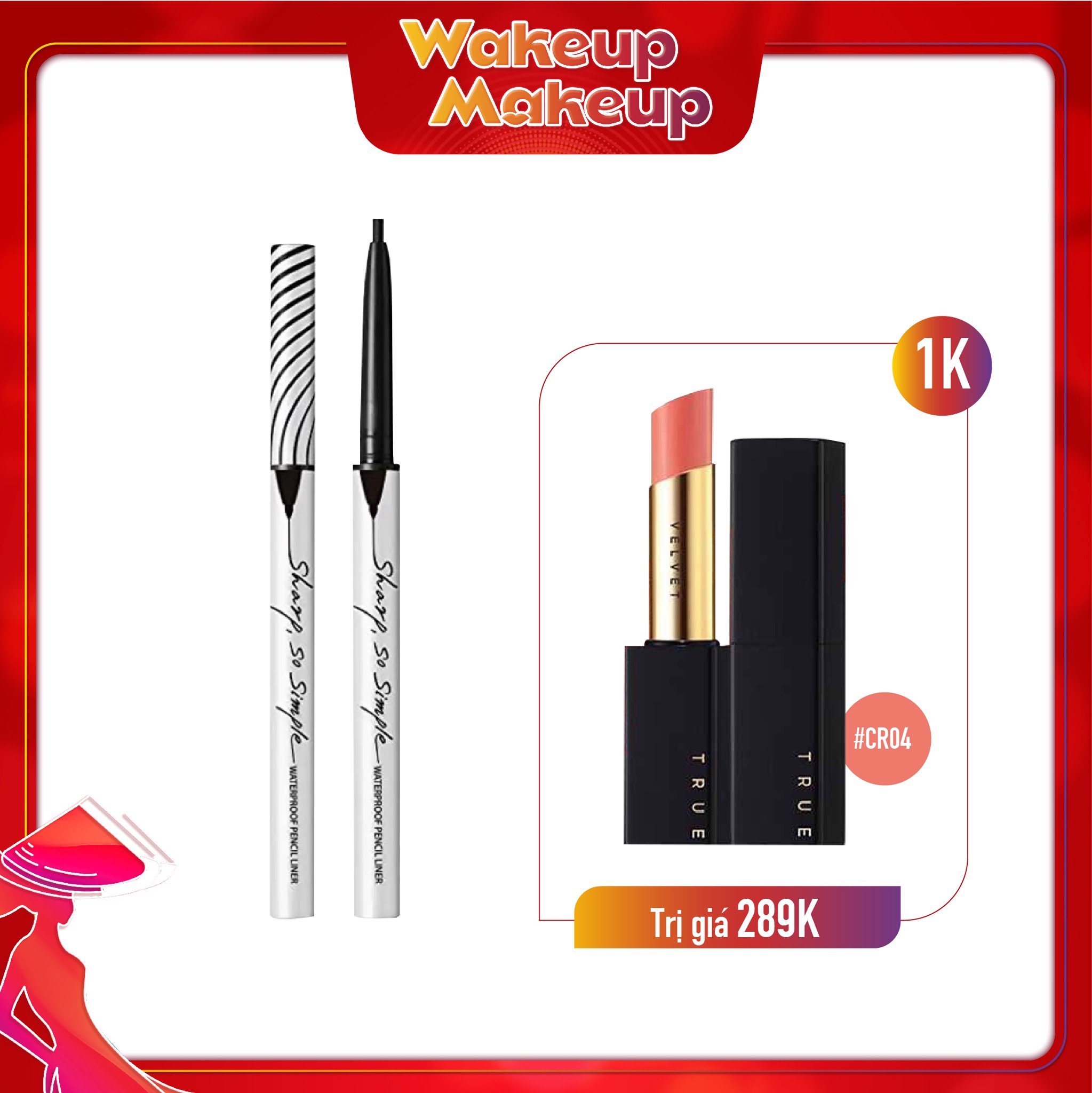 Combo Son Thỏi Lì & Chì Kẻ Viền Mắt Clio Sharp, So Simple Waterproof Pencil Liner 01 Black