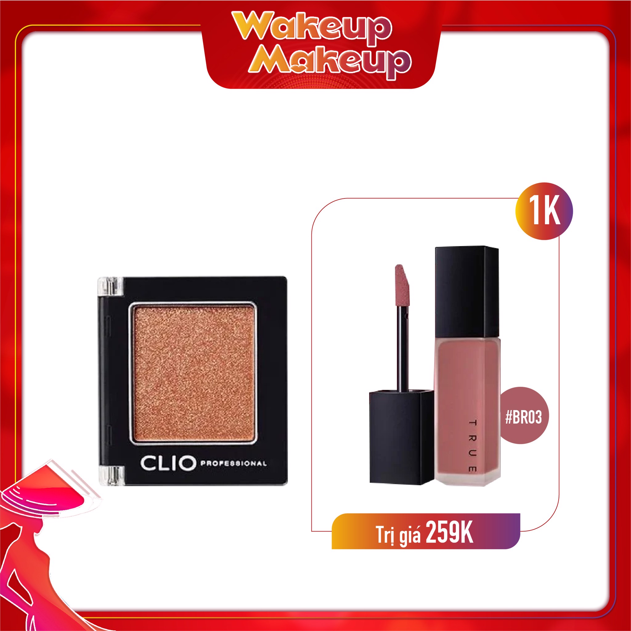 Combo Son Kem & Phấn Mắt Trang Điểm Clio Pro Single Shadow P056 Blanc