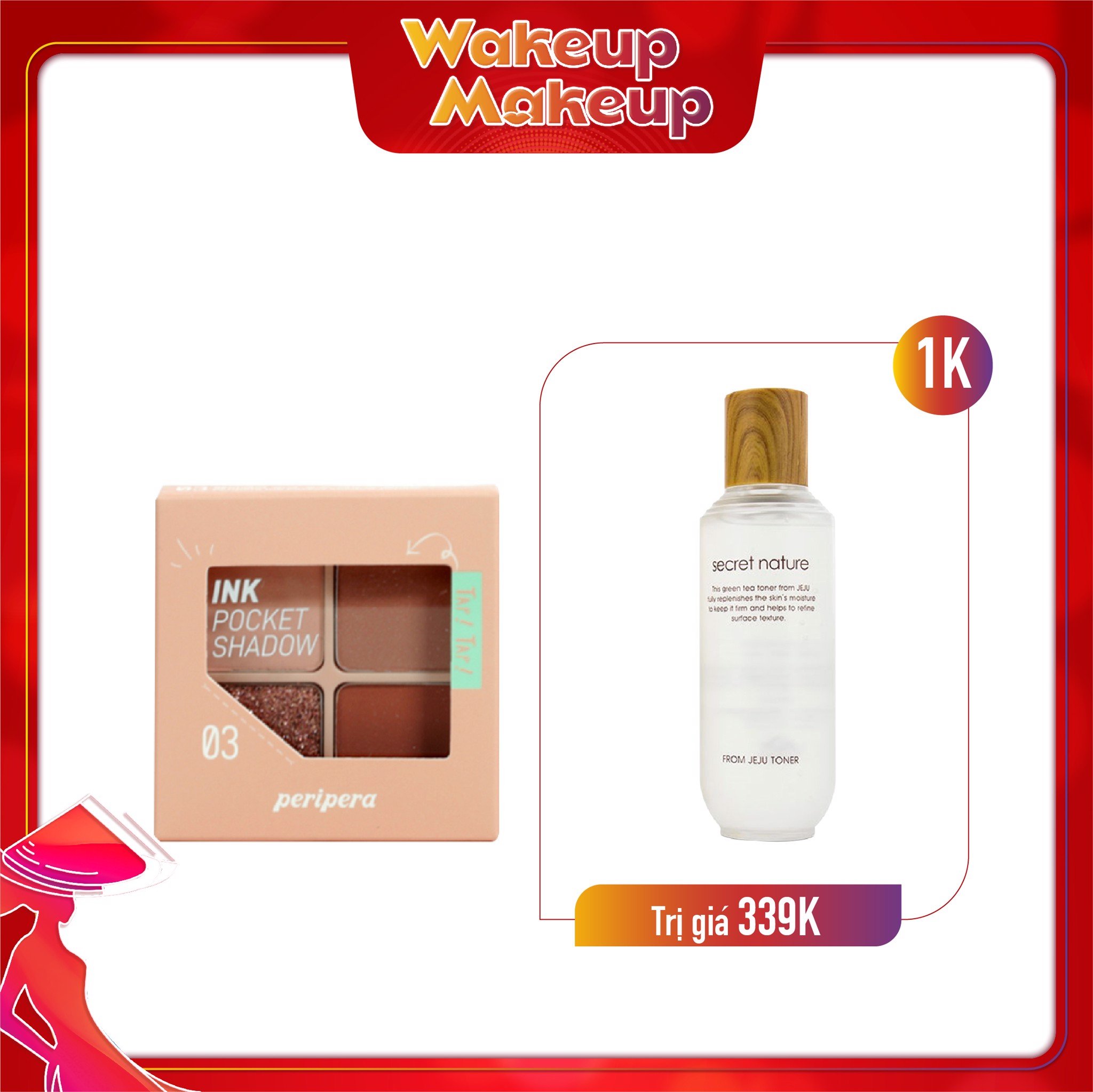 Combo Dưỡng Da & Bảng Phấn Mắt Nhũ Peripera Ink Pocket Shadow Palette 003 Brown Filter