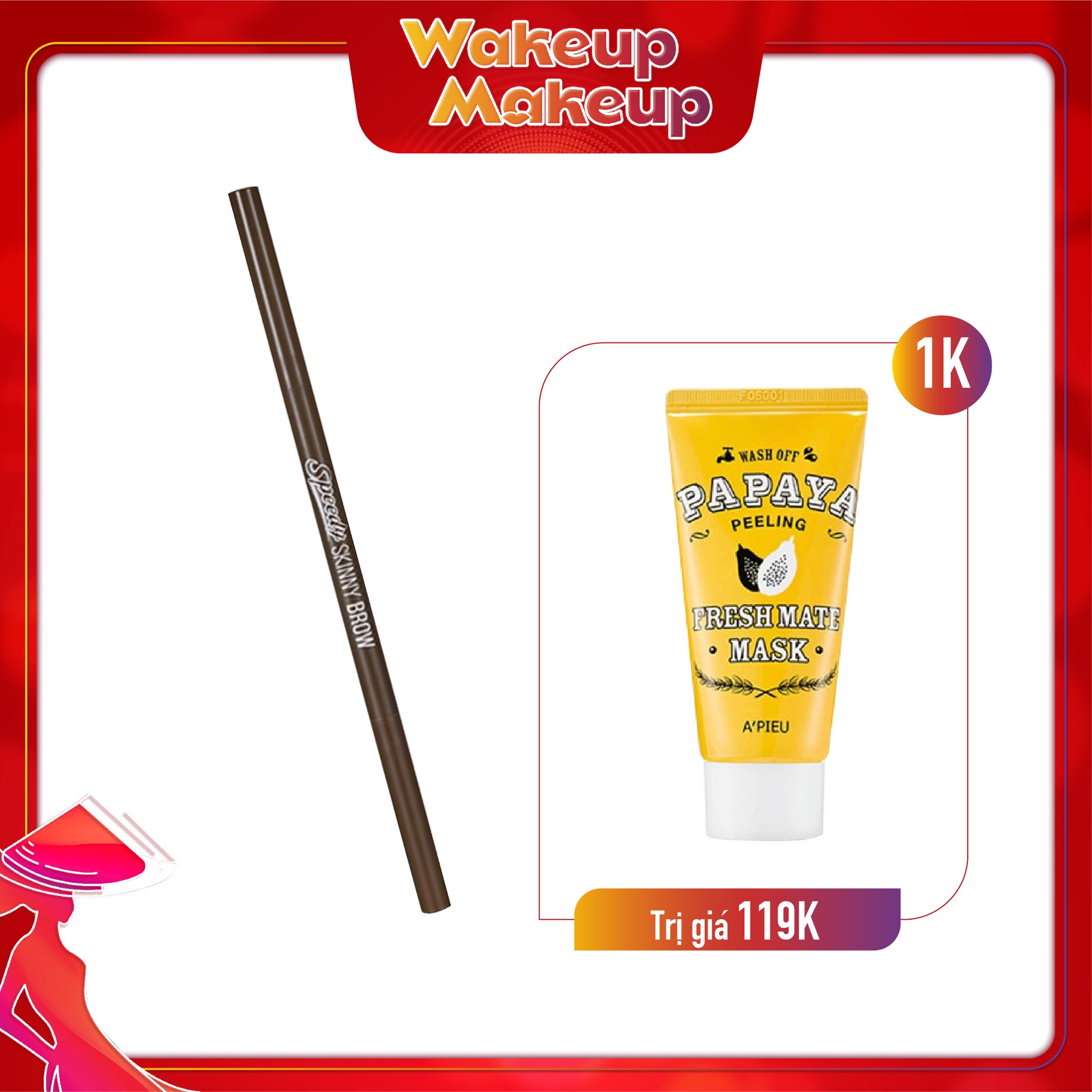 Combo Mặt Nạ Làm Sạch & Chì Chân Mày Peripera Speedy Skinny Brow 03 Natural Brown