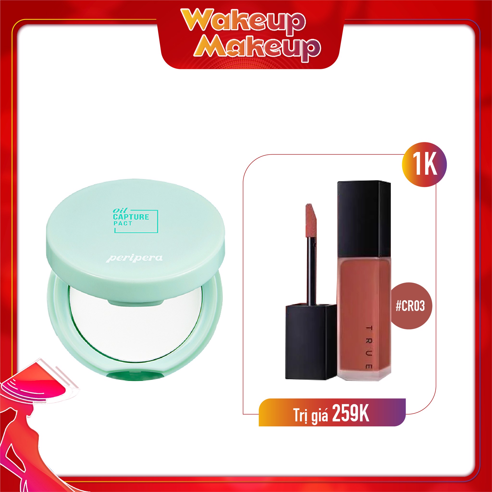 Combo Son Kem & Phấn Phủ Kiềm Dầu Peripera Oil Capture Pact 10G