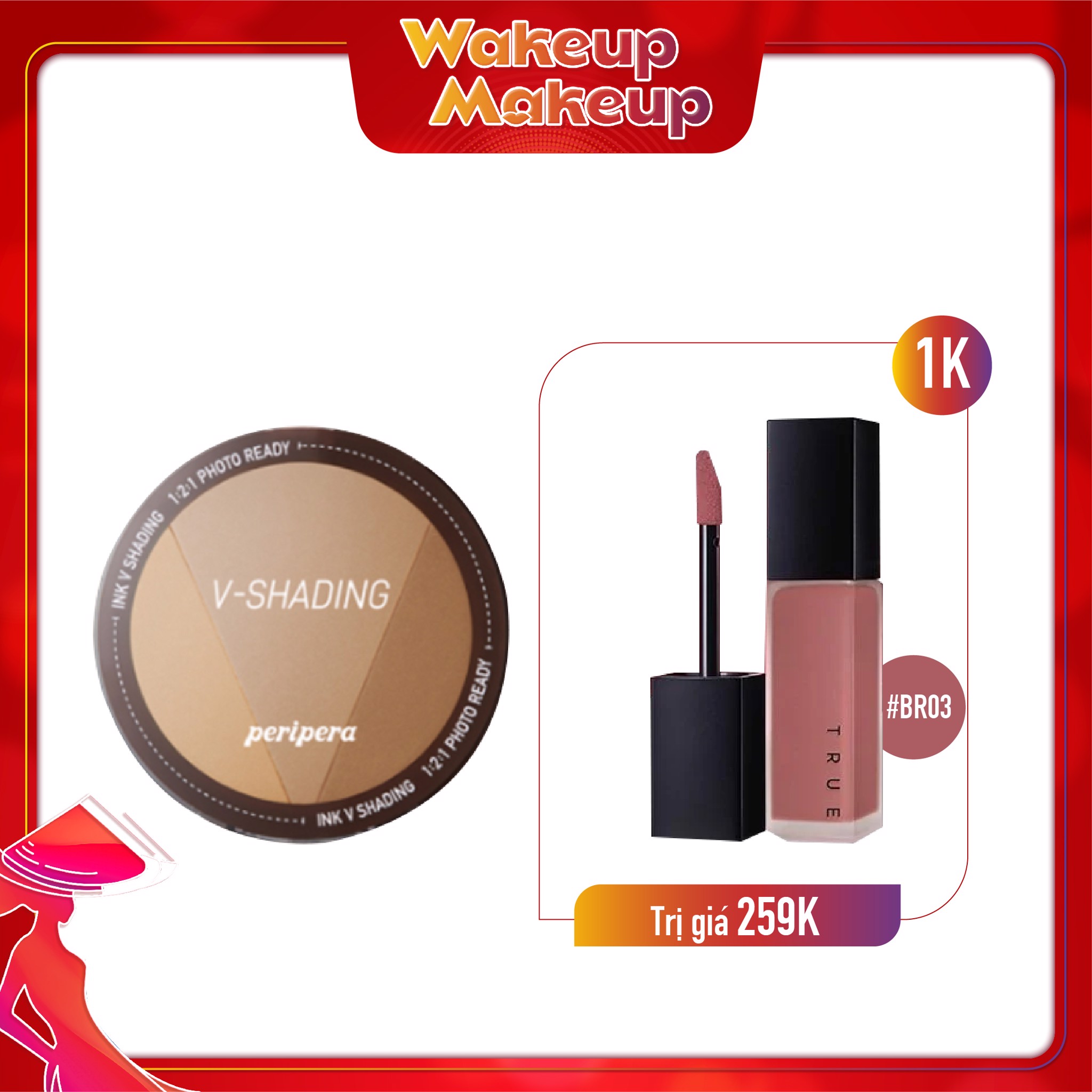 Combo Son Kem & Phấn Tạo Khối Hiệu Ứng Tự Nhiên Peripera Ink V Shading 02 Cacao Brown