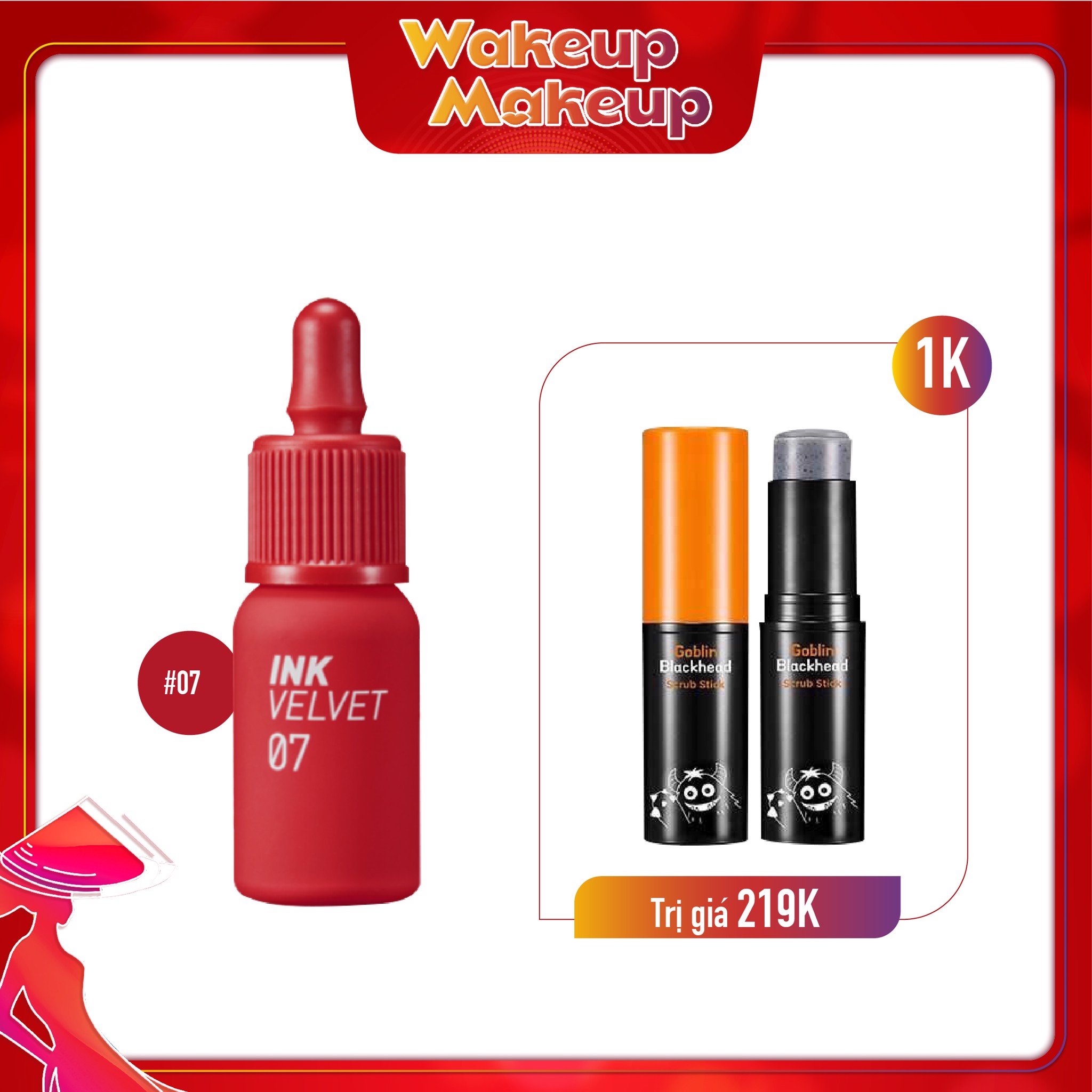 Combo Trị Mụn & Son Tint Hiệu Ứng Nhung Mịn Peripera Ink Velvet #7 Girlish Red
