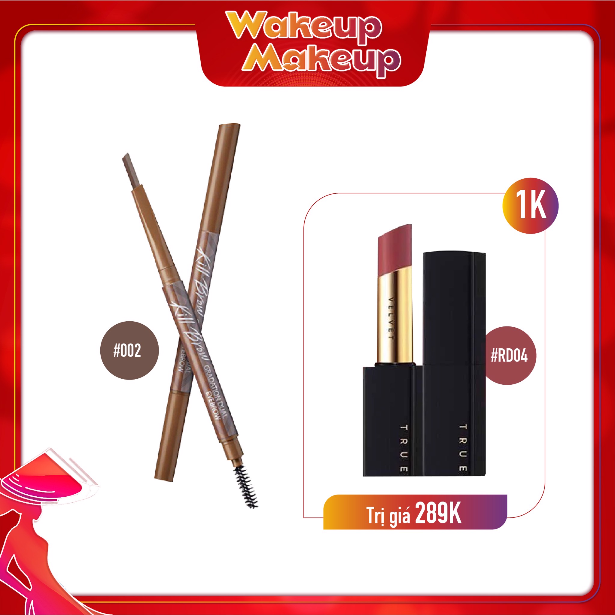 Combo Son Thỏi & Chì Vẽ Chân Mày Clio Kill Brow Gradation Dual Eyebrow 002 Light Brown