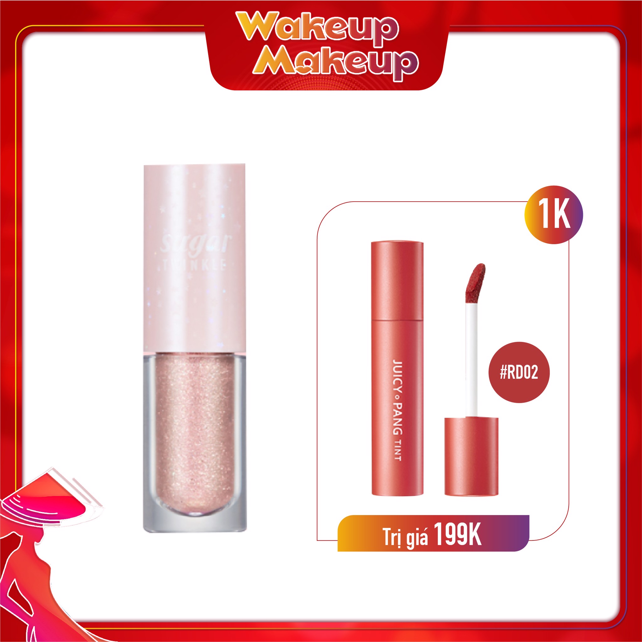 Combo Son Nước & Màu Mắt Hiệu Ứng Ánh Nhũ Lấp Lánh Peripera Sugar Twinkle Liquid Shadow