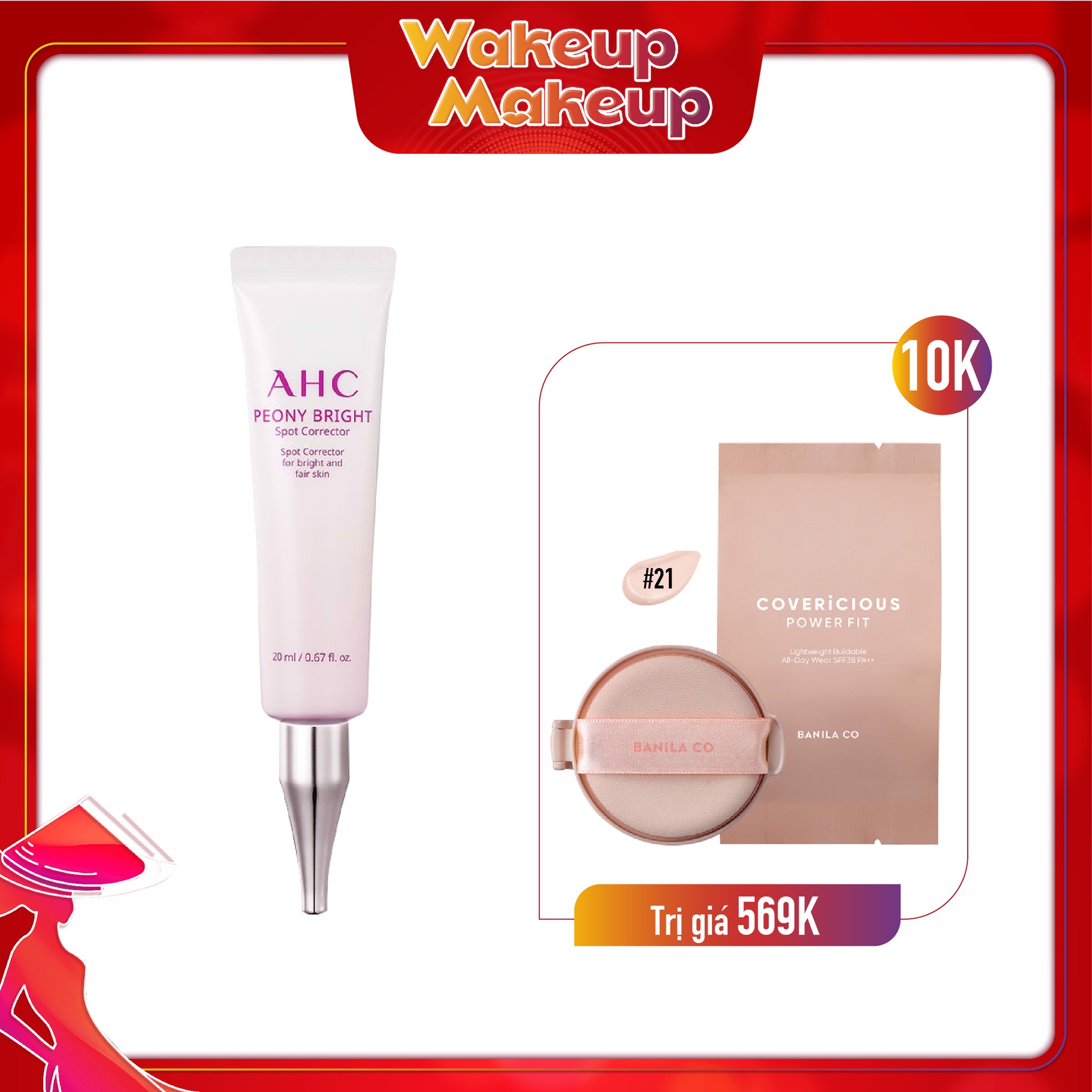 Combo Phấn Nước & Tinh Chất Dưỡng Làm Sáng Da Ahc Peony Bright Spot Corrector