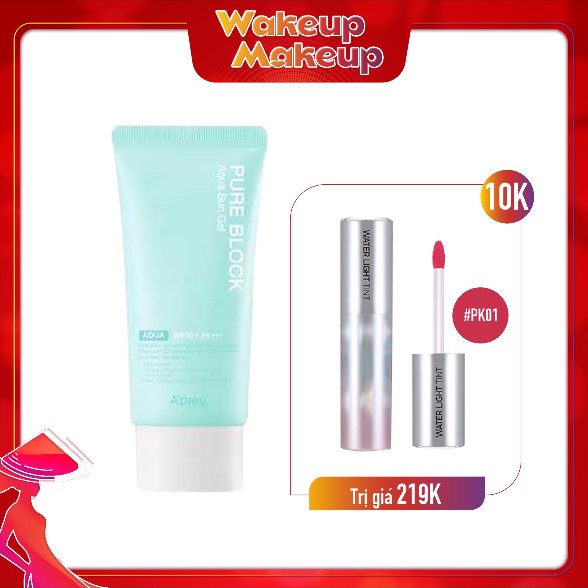 Combo Son Nước & Kem Chống Nắng A'pieu Pure Block Aqua Sun Gel Spf50+/Pa+++
