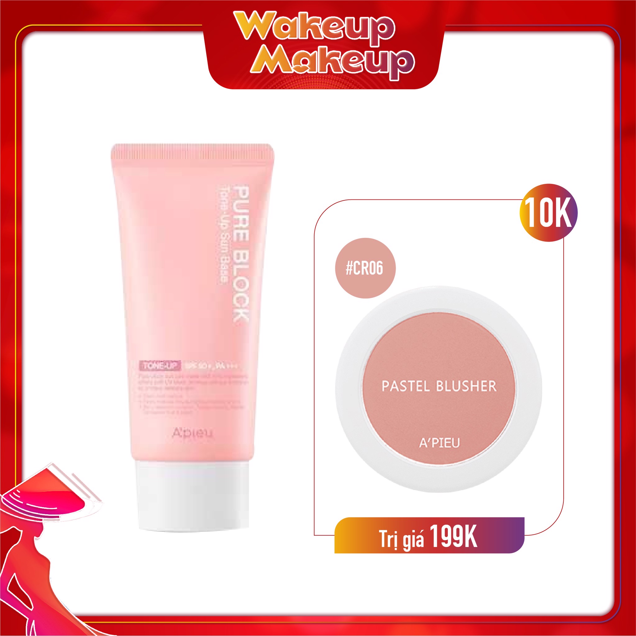 Combo Má Hồng & Kem Chống Nắng A'pieu Pure Block Tone - Up Sun Base Spf50+/Pa+++