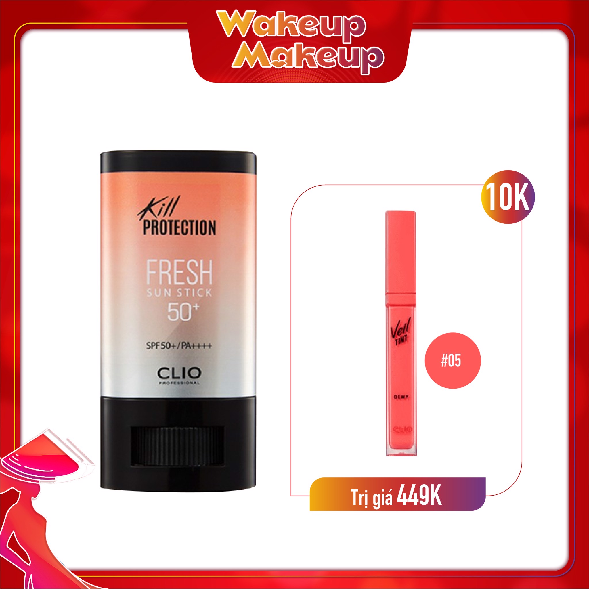 Combo Son Tint & Kem Chống Nắng Clio Kill Protection Sun Stick Fresh