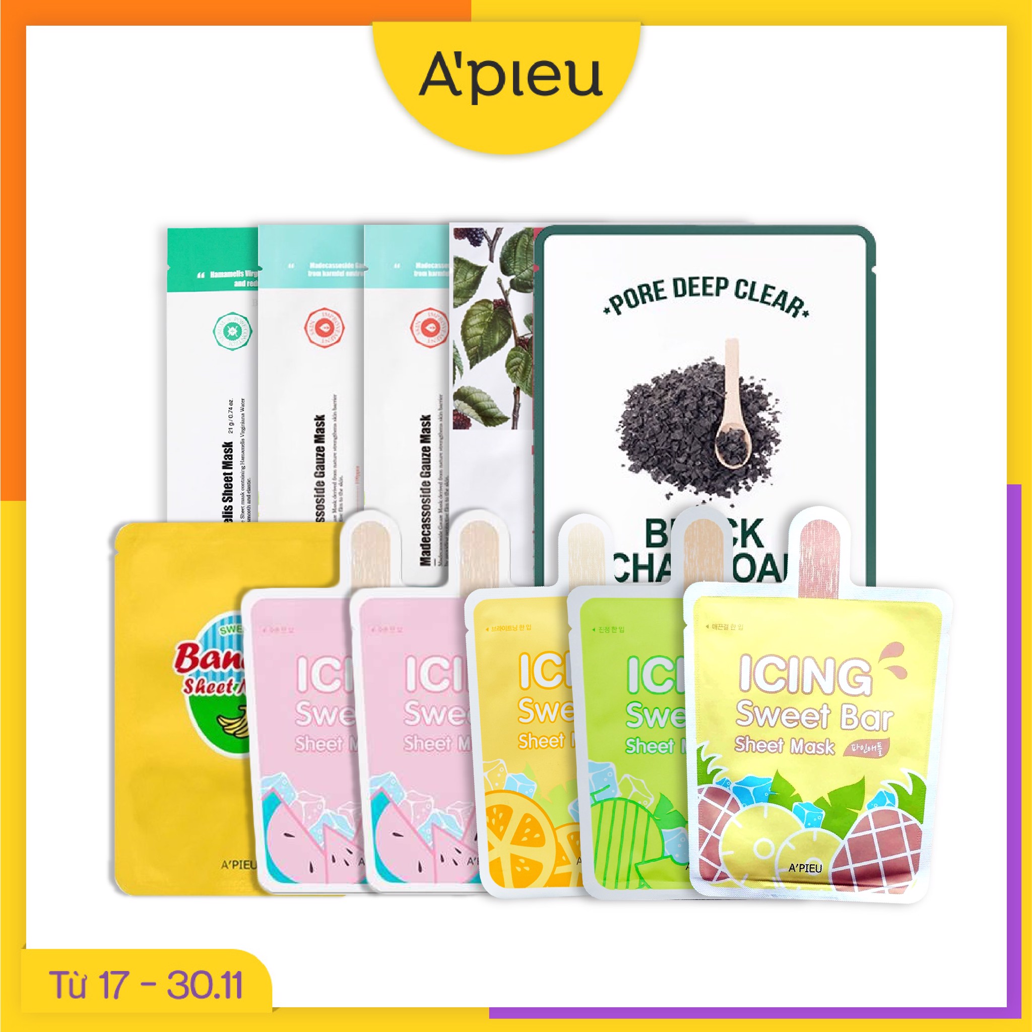 Combo 11 Mặt Nạ Giấy Nuôi Dưỡng, Làm Sáng Da Vượt Trội A'pieu Icing Sweet Bar Sheet