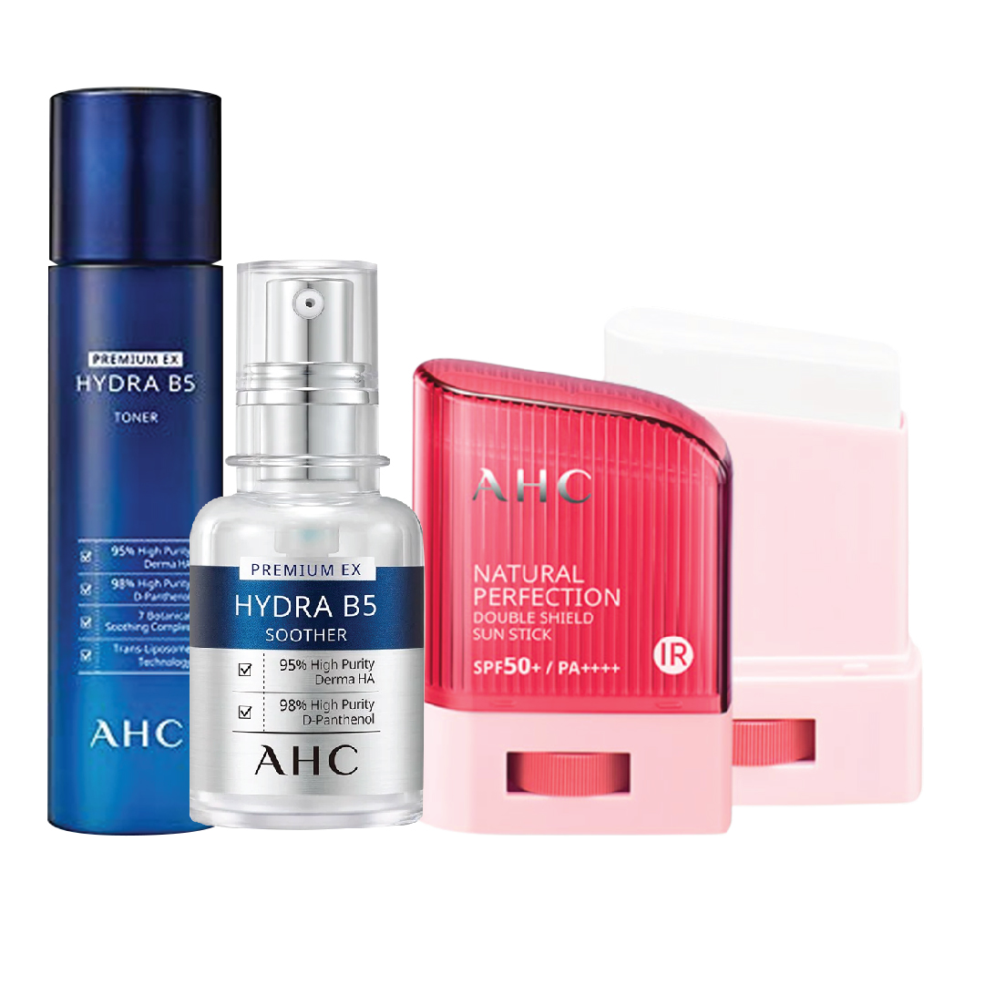 Combo 01 Tinh Chất & 01 Nước Cân Bằng Cấp Ẩm Mịn Mượt Da Ahc Premium Ex Hydra B5 (Tặng 01 Kem Chống Nắng Ahc)