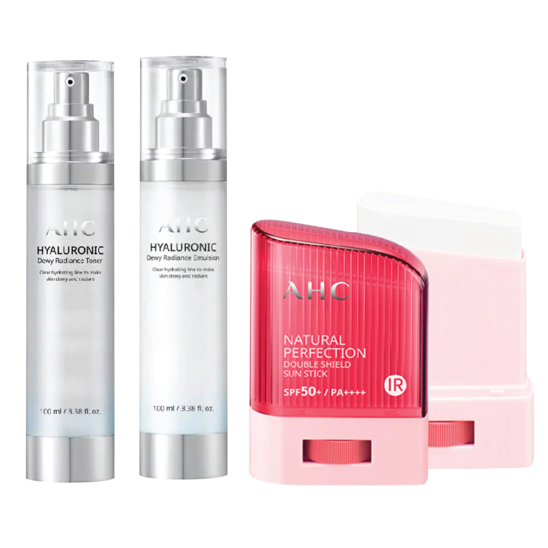 Combo 01 Nước Cân Bằng & 01 Sữa Dưỡng Cấp Ẩm Sáng Da Ahc Hyaluronic Dewy Radiance (Tặng 01 Kem Chống Nắng Ahc)