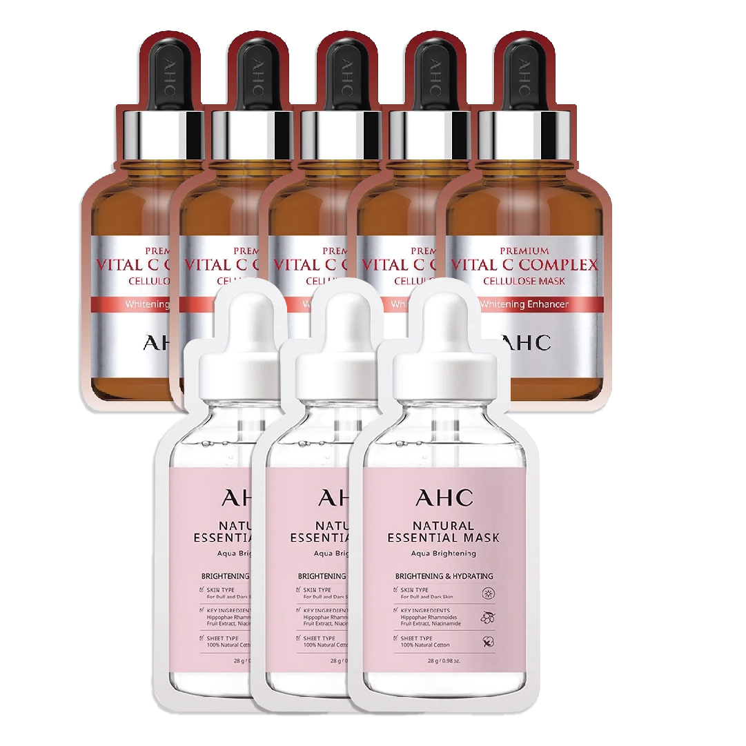 Combo 05 Mặt Nạ Giấy Làm Sáng Trắng Da Ahc Premium Vital C Complex Cellulose (Tặng 3 Mặt Nạ Dưỡng Sáng Da Ahc Aqua Brightening)