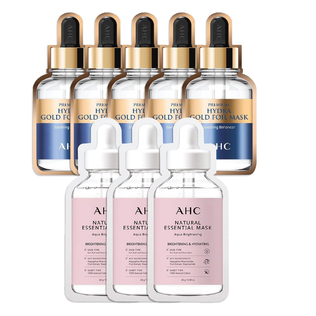 Combo 05 Mặt Nạ Vàng Chống Lão Hóa Ahc Premium Hydra Gold Foil (Tặng 3 Mặt Nạ Dưỡng Sáng Da Ahc Aqua Brightening)