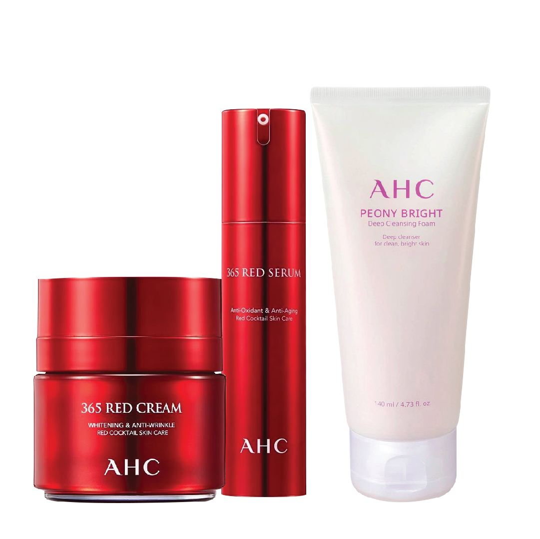 Combo Tinh Chất Chống Lão Hóa Ahc 365 Red Serum & Kem Chống Lão Hóa Ahc 365 Red Cream 50Ml (Tặng 1 Sữa Rửa Mặt Ahc 140Ml)
