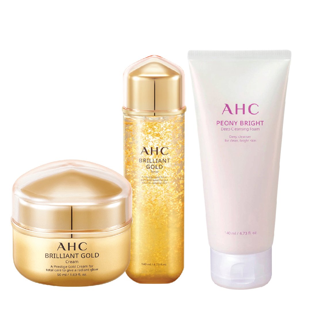 Combo Chống Lão Hóa Chuyên Sâu 24K Ahc Brilliant Gold (Nước Cân Bằng 140Ml & Kem Dưỡng 50Ml) Tặng 1 Sữa Rửa Mặt Ahc 140Ml