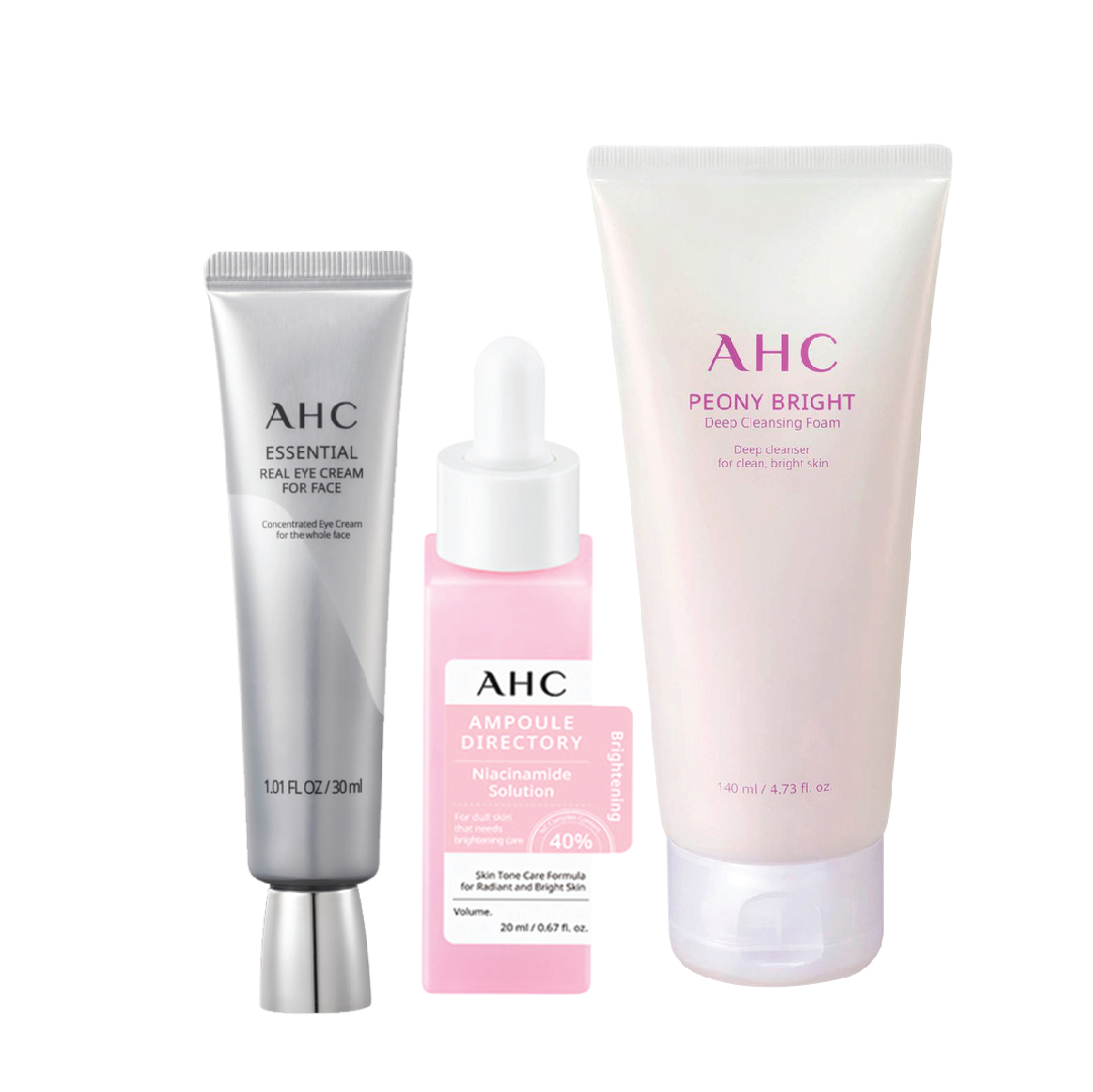 Combo Tinh Chất Dưỡng Sáng Da Ahc Niacinamide Solution 20Ml & Kem Dưỡng Mắt Ahc Essential Real Eye 30Ml (Tặng 1 Sữa Rửa Mặt Ahc 140Ml)