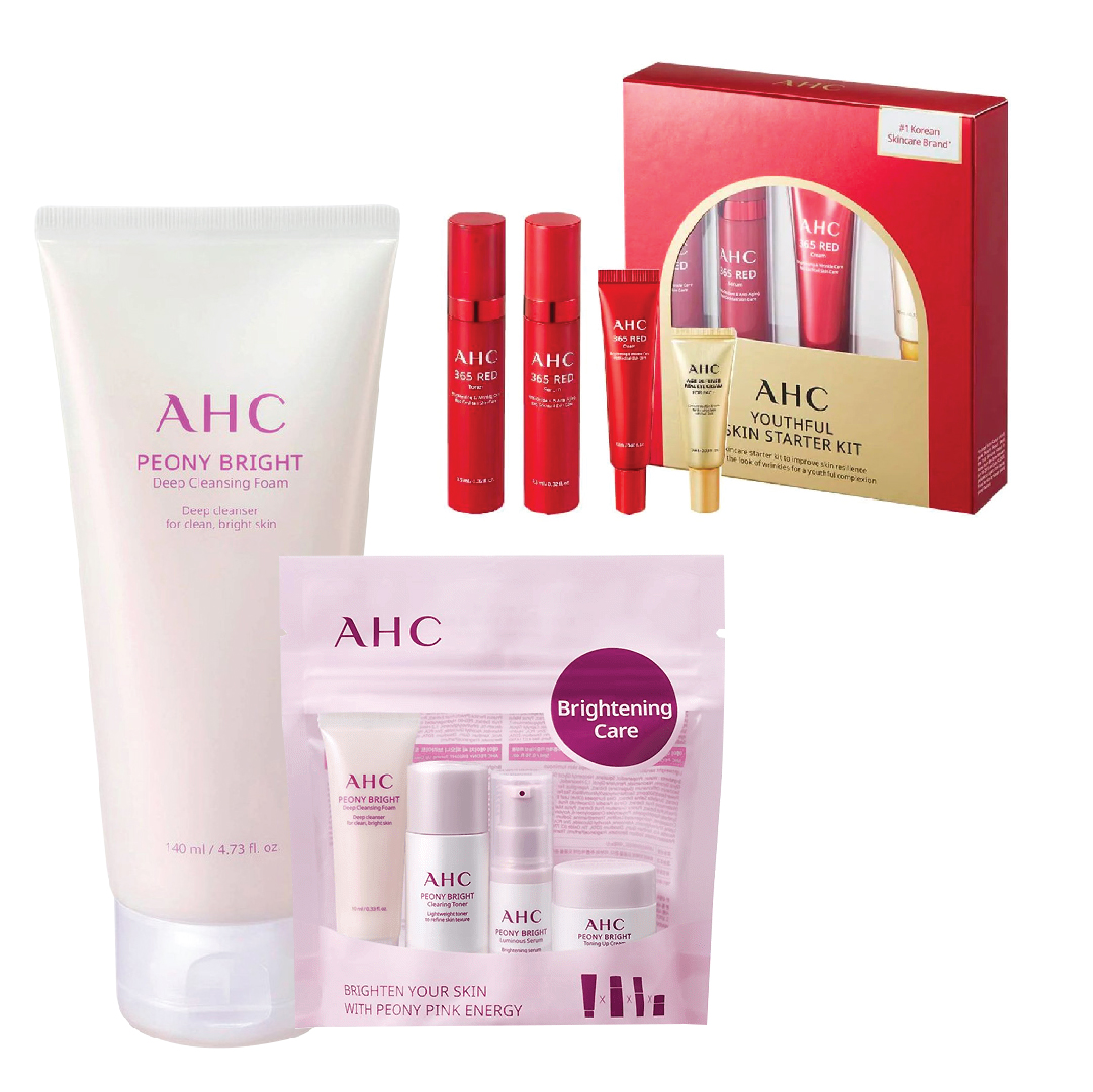 Combo Bộ Chống Lão Hóa Ahc Youthful Skin Starter Kit 4Pc & Bộ Dưỡng Trắng Da Ahc Peony Bright Trial Kit 4Pc (Tặng 1 Sữa Rửa Mặt Ahc 140Ml)