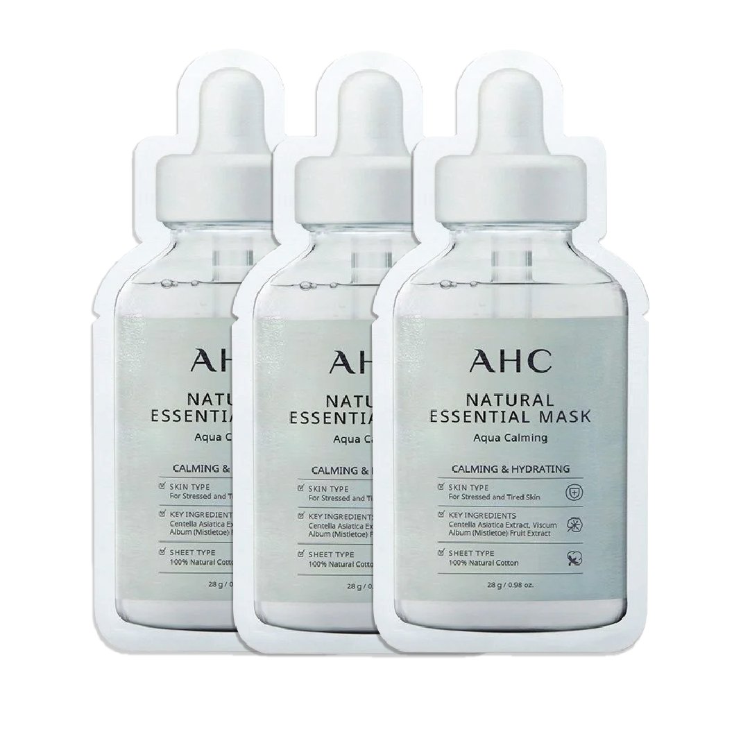 Set 03 Mặt Nạ Giấy Làm Dịu Da Ahc Natural Essential Mask Aqua Calming 28G