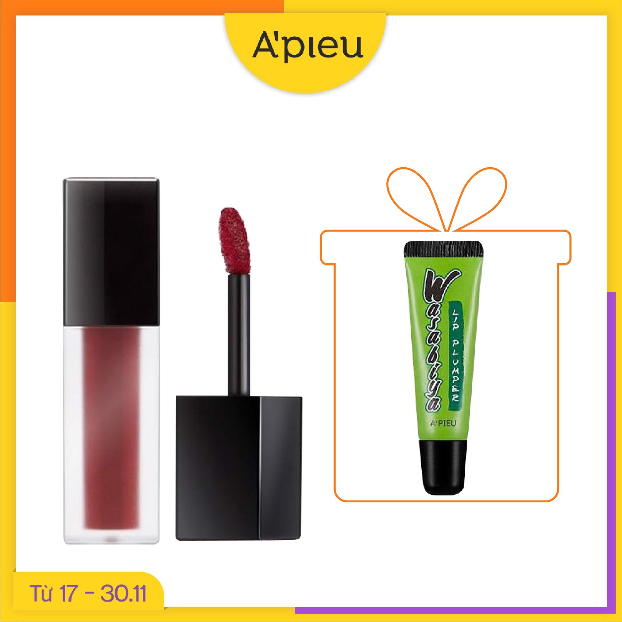 Combo Son Dưỡng & Son Kem Lì Mượt A'pieu Color Lip Stain Matte Fluid - Rd03 Keep Punky