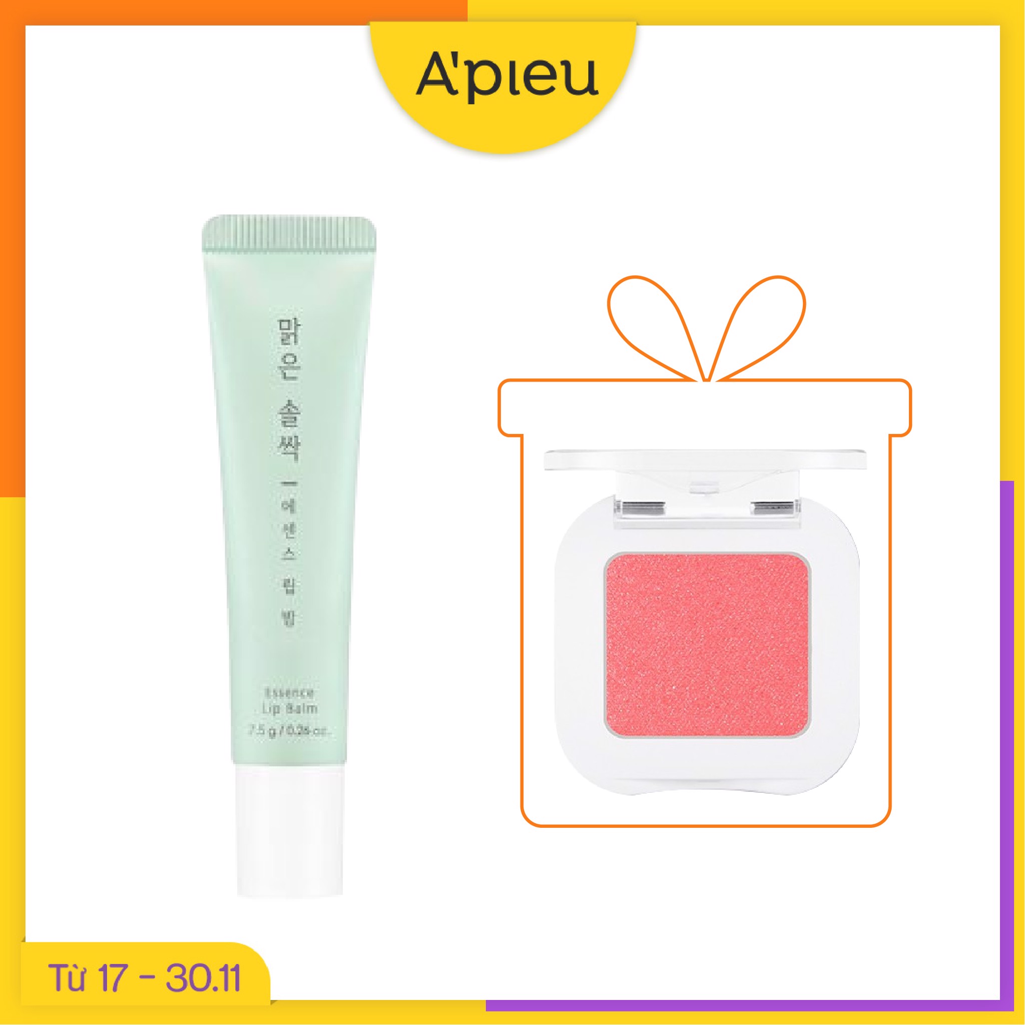 Combo Phấn Mắt Nhũ Mịn & Son Dưỡng Môi Dạng Tinh Chất A'pieu Pure Pine Bud Essence Lip Balm