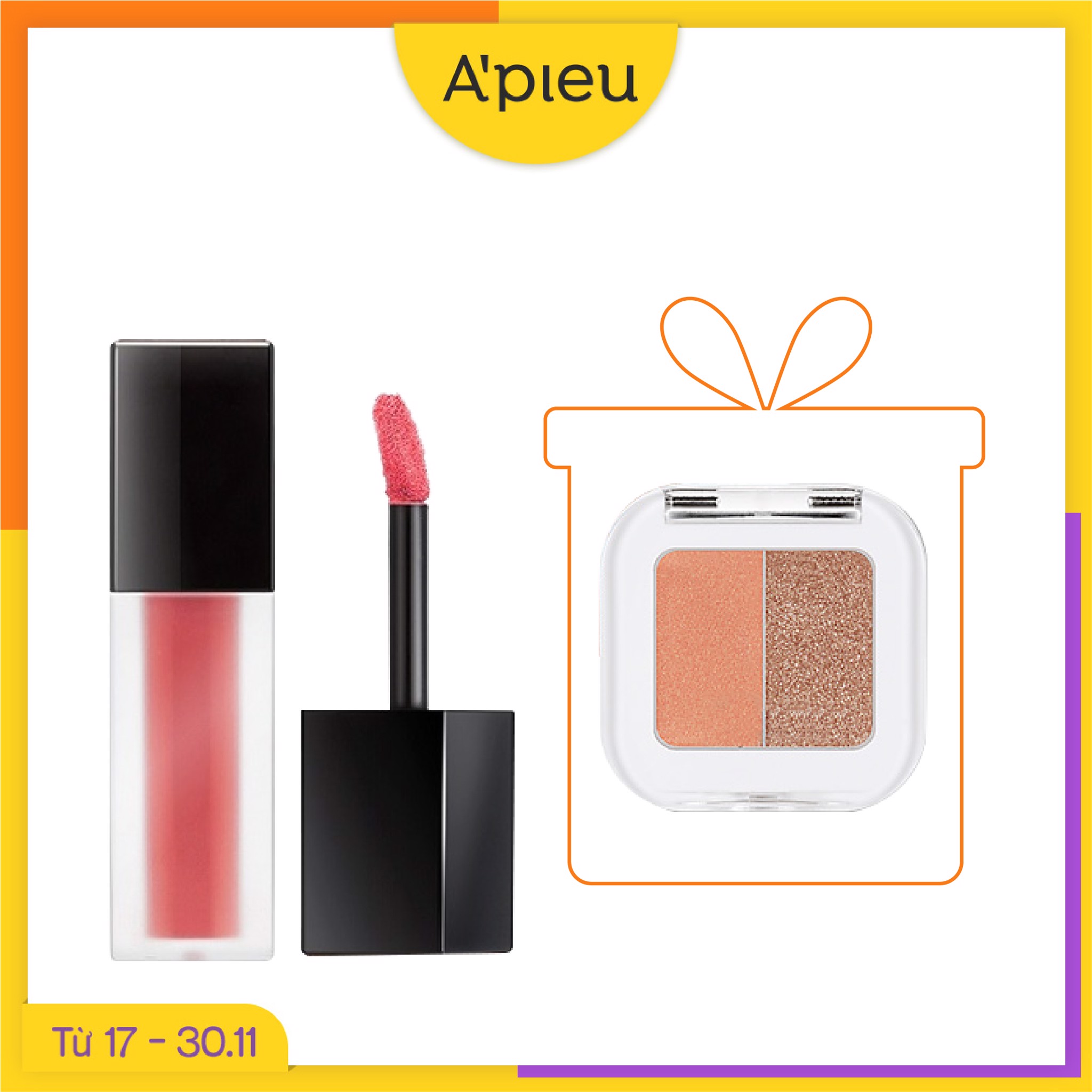 Combo Phấn Mắt Nhũ Mịn & Son Kem Lì Mượt A'pieu Color Lip Stain Matte Fluid Rd04 Jump Over