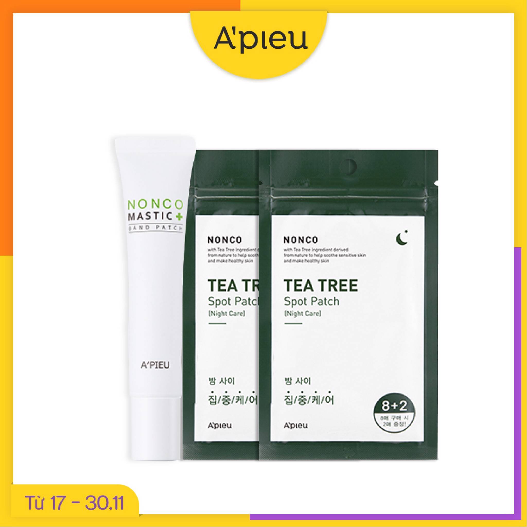 Combo Son Tint Bóng & Sản Phẩm Trị Mụn Tức Thì A'pieu Nonco Mastic Band Patch