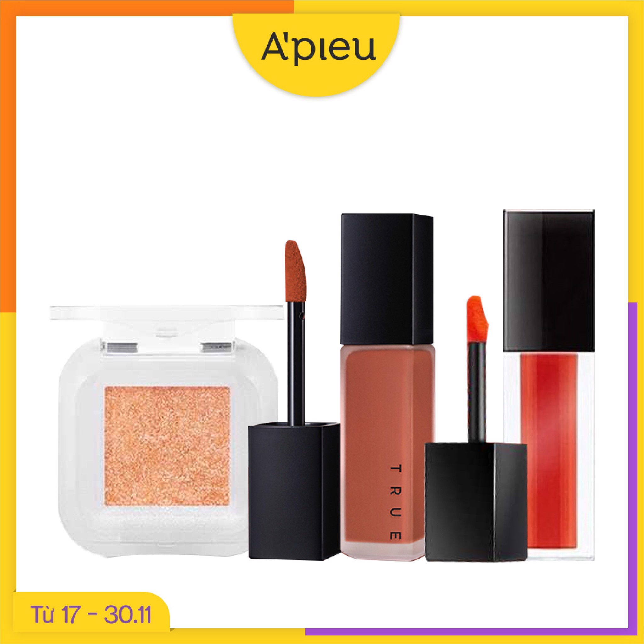 Combo Màu Mắt Ánh Nhũ & Son Hiệu Ứng Lì Mịn A'pieu True Matt Fluid (3Pc)
